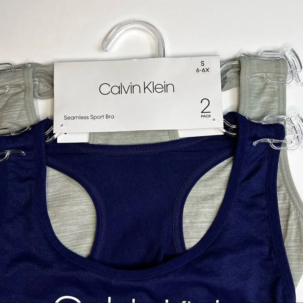 Calvin Klein Girls Seamless Sports Bra Two Pack Size 6-6x NWT